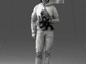 000142 Man Holding Dog with Scarf Blowing in Wind 0626 Model 3D