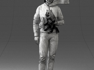 000142 Man Holding Dog with Scarf Blowing in Wind 0626 Model 3D