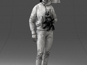 000142 Man Holding Dog with Scarf Blowing in Wind 0626 Model 3D