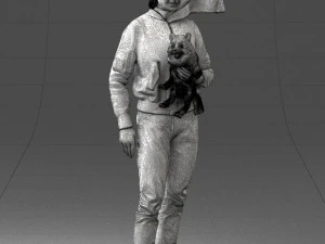 000142 Man Holding Dog with Scarf Blowing in Wind 0626 3D Model