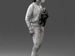 000142 Man Holding Dog with Scarf Blowing in Wind 0626 Model 3D