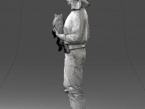 000142 Man Holding Dog with Scarf Blowing in Wind 0626 Model 3D