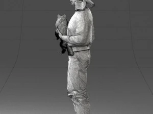 000142 Man Holding Dog with Scarf Blowing in Wind 0626 3D Model