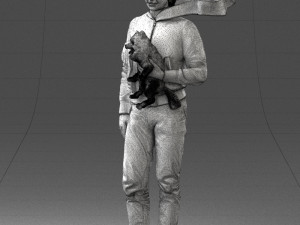 000142 Man Holding Dog with Scarf Blowing in Wind 0626 Model 3D