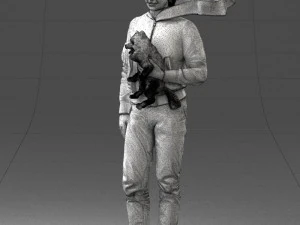 000142 Man Holding Dog with Scarf Blowing in Wind 0626 3D Model