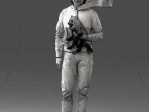 000142 Man Holding Dog with Scarf Blowing in Wind 0626 Model 3D