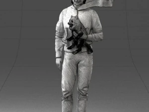 000142 Man Holding Dog with Scarf Blowing in Wind 0626 3D Model