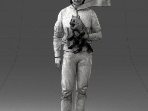000142 Man Holding Dog with Scarf Blowing in Wind 0626 Model 3D