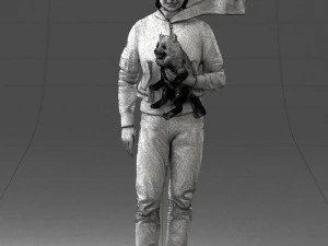 000142 Man Holding Dog with Scarf Blowing in Wind 0626 3D Model