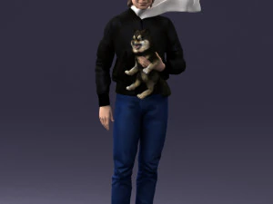 000142 Man Holding Dog with Scarf Blowing in Wind 0626 3dp 3D Print Model