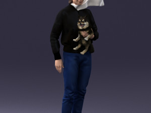 000142 Man Holding Dog with Scarf Blowing in Wind 0626 3dp 3D 프린트 모델