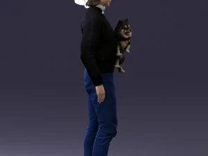 000142 Man Holding Dog with Scarf Blowing in Wind 0626 3dp 3D Print Model