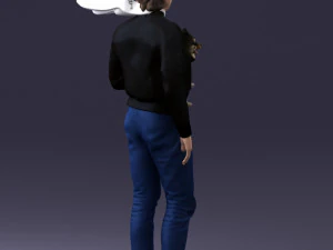 000142 Man Holding Dog with Scarf Blowing in Wind 0626 3dp 3D Print Model