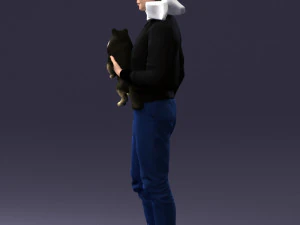 000142 Man Holding Dog with Scarf Blowing in Wind 0626 3dp 3D Print Model