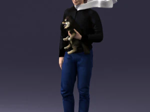 000142 Man Holding Dog with Scarf Blowing in Wind 0626 3dp 3D Print Model