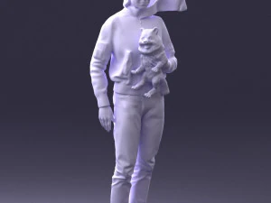 000142 Man Holding Dog with Scarf Blowing in Wind 0626 3dp 3D Print Model