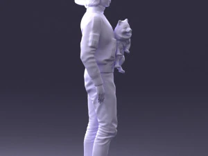 000142 Man Holding Dog with Scarf Blowing in Wind 0626 3dp 3D Print Model
