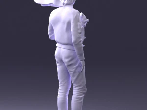 000142 Man Holding Dog with Scarf Blowing in Wind 0626 3dp 3D Print Model