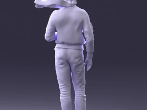 000142 Man Holding Dog with Scarf Blowing in Wind 0626 3dp 3D Print Model