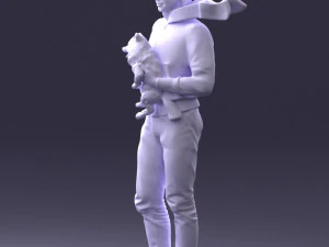 000142 Man Holding Dog with Scarf Blowing in Wind 0626 3dp 3D Print Model