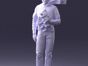 000142 Man Holding Dog with Scarf Blowing in Wind 0626 3dp 3D Print Model