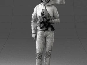 000142 Man Holding Dog with Scarf Blowing in Wind 0626 3dp 3D Print Model