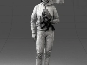 000142 Man Holding Dog with Scarf Blowing in Wind 0626 3dp 3D Print Model
