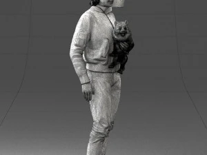 000142 Man Holding Dog with Scarf Blowing in Wind 0626 3dp 3D Print Model