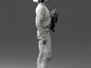 000142 Man Holding Dog with Scarf Blowing in Wind 0626 3dp 3D Print Model