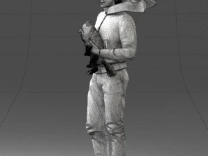 000142 Man Holding Dog with Scarf Blowing in Wind 0626 3dp 3D Print Model
