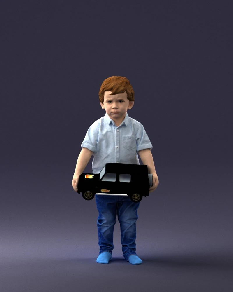 000194 Sad Little Boy Holding Toy Car 1016 3D Model .c4d .max .obj .3ds .fbx .stl .blend 