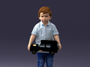 000194 Trauriger kleiner Junge mit Spielzeugauto 1016 3D Modell
