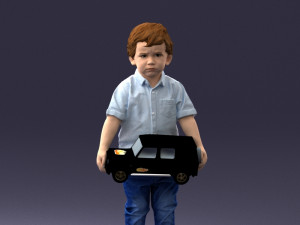 000194 Sad Little Boy Holding Toy Car 1016 3Dモデル