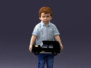 000194 Sad Little Boy Holding Toy Car 1016 3D Model
