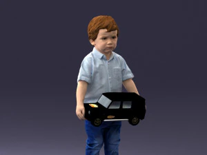 000194 Sad Little Boy Holding Toy Car 1016 3D Model