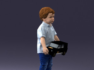 000194 Sad Little Boy Holding Toy Car 1016 3Dモデル