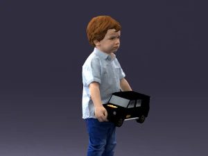 000194 Sad Little Boy Holding Toy Car 1016 3D Model