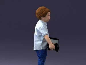 000194 Sad Little Boy Holding Toy Car 1016 3D Model