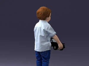 000194 Sad Little Boy Holding Toy Car 1016 3D Model