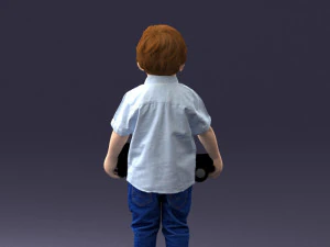 000194 Sad Little Boy Holding Toy Car 1016 3D Model