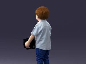 000194 Sad Little Boy Holding Toy Car 1016 3D Model
