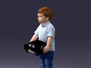 000194 Sad Little Boy Holding Toy Car 1016 3D Model