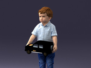 000194 Sad Little Boy Holding Toy Car 1016 3Dモデル