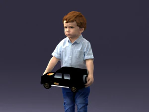 000194 Sad Little Boy Holding Toy Car 1016 3D Model