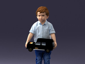 000194 Sad Little Boy Holding Toy Car 1016 3Dモデル