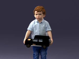 000194 Sad Little Boy Holding Toy Car 1016 3D Model