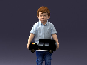 000194 Sad Little Boy Holding Toy Car 1016 3Dモデル