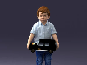 000194 Sad Little Boy Holding Toy Car 1016 3D Model