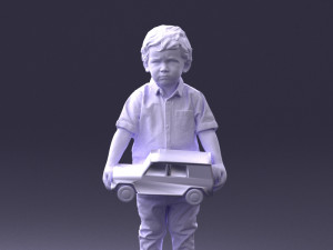 000194 Sad Little Boy Holding Toy Car 1016 3Dモデル