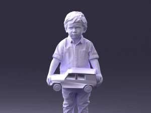 000194 Sad Little Boy Holding Toy Car 1016 3D Model